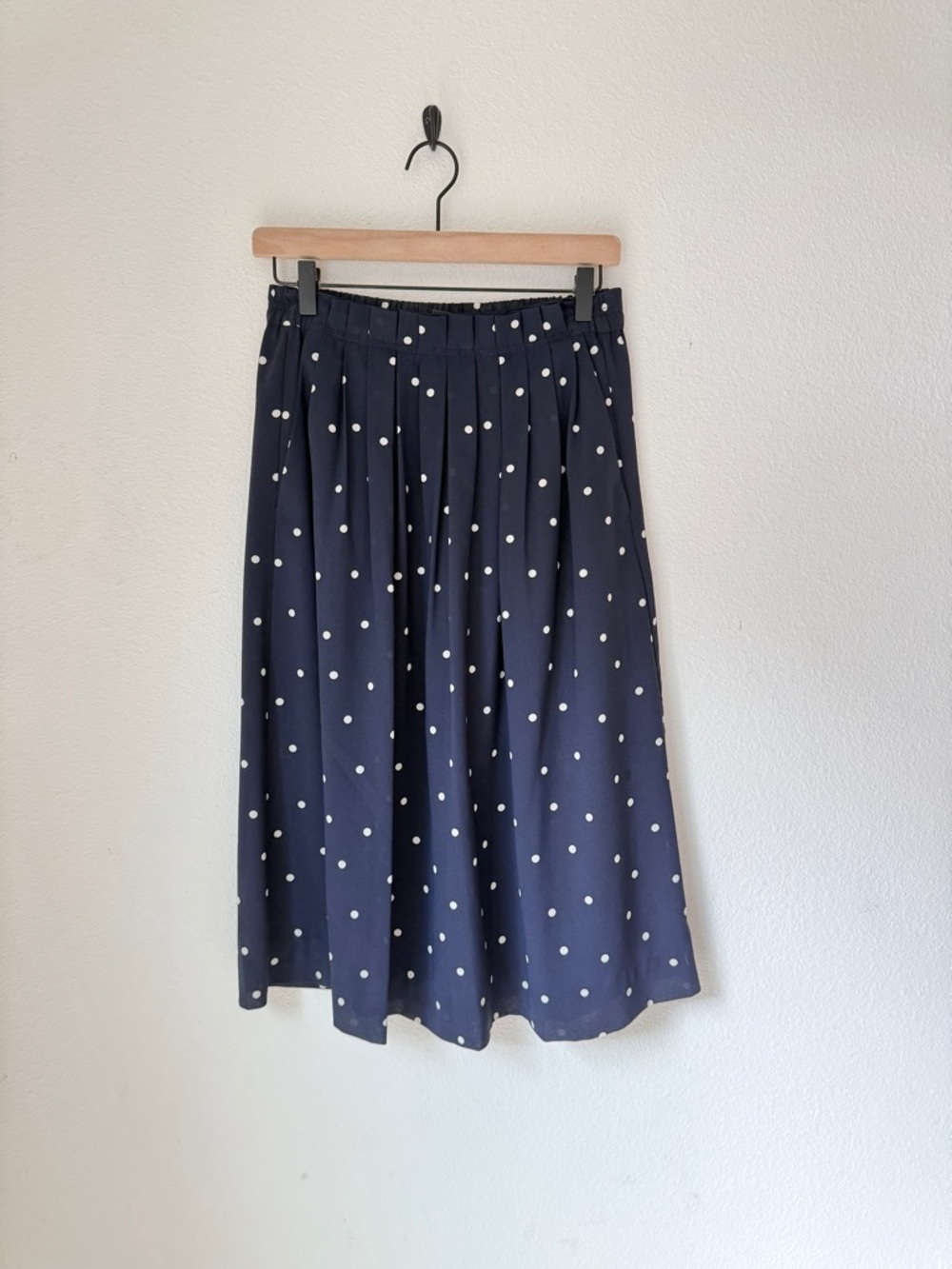 J.Crew Navy Polka Dot Stretch-Waist Midi Skirt - 4 - Like New